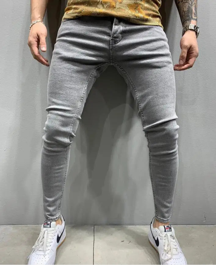 2024 Men Jeans Solid Pockets Stretch Denim Straight Pants Spring Summer Business Casual Trousers Daily Streetwear Men's Clothing