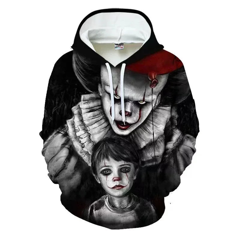 2024 European and American Clown Casual Hoodie 3D Printed Men's Pullover Men's and Women's Fashion Hip-hop Long-sleeved Sweater