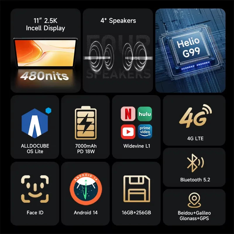 ALLDOCUBE iPlay 70 Pro Tablets 10.95 inch 2.5K 60Hz Display Helio G99 Octa 6GB+10GB RAM 256GB ROM Tablet PC 4G LET WiFi 7000mAh
