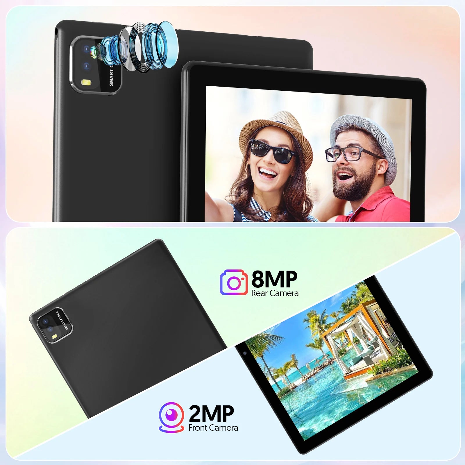 BAKEN 10-inch Android 15 tablet, quad-core processor, 12GB (3+9 expansion) RAM + 64GB storage, 5G WiFi, 1280*800 dual cameras