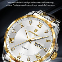 POEDAGAR Luxury Casual Man Watch Waterproof Luminous Date Week Quartz Men's Watches Stainless Steel Fashion Sport Men Wristwatch