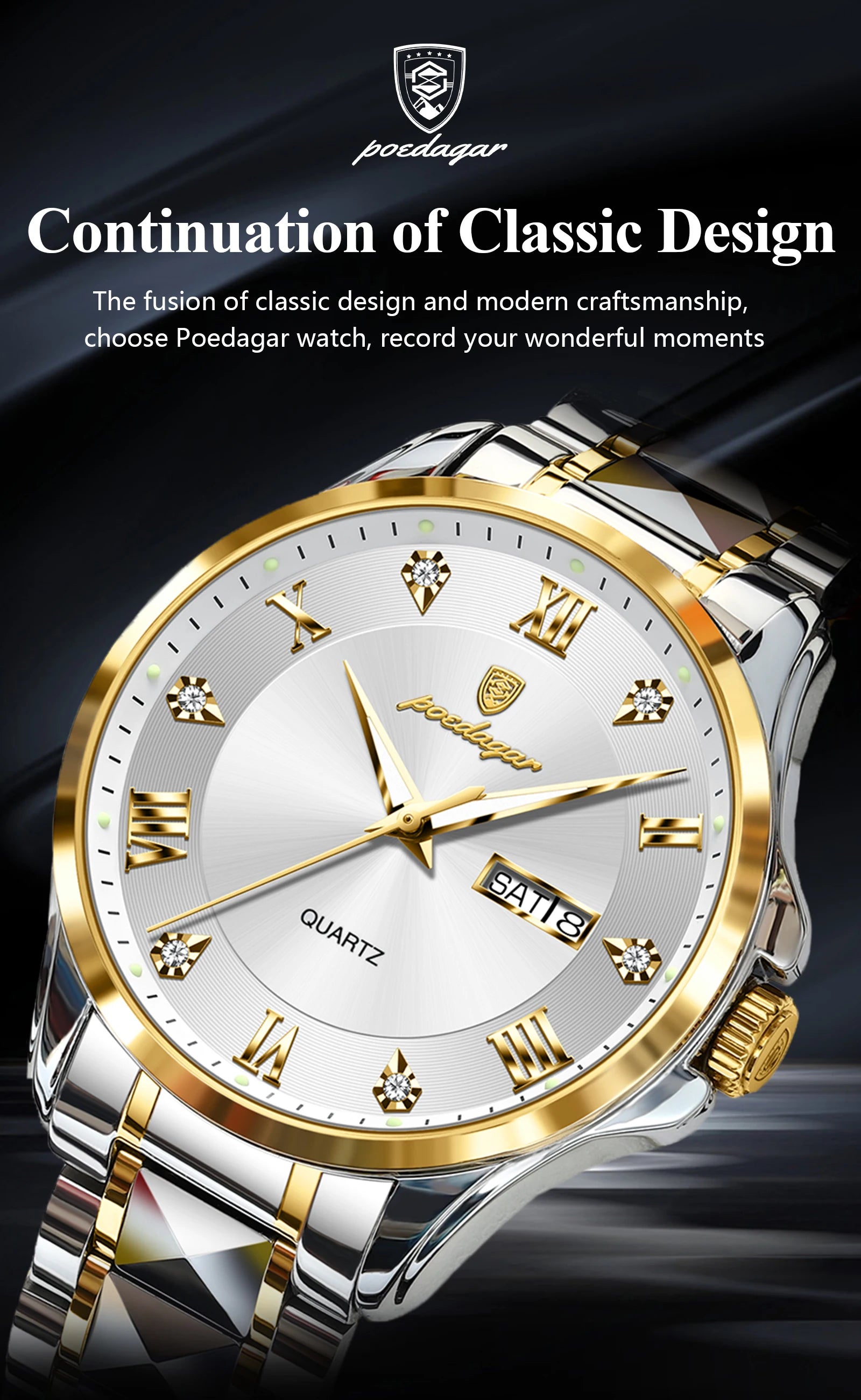 POEDAGAR Luxury Casual Man Watch Waterproof Luminous Date Week Quartz Men's Watches Stainless Steel Fashion Sport Men Wristwatch