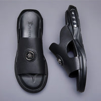 Luxury Men's Genuine Leather Sandals Classic Roman Men Shoes Slippers Soft Comfortable Men Non-slip Walking Slippers Footwea