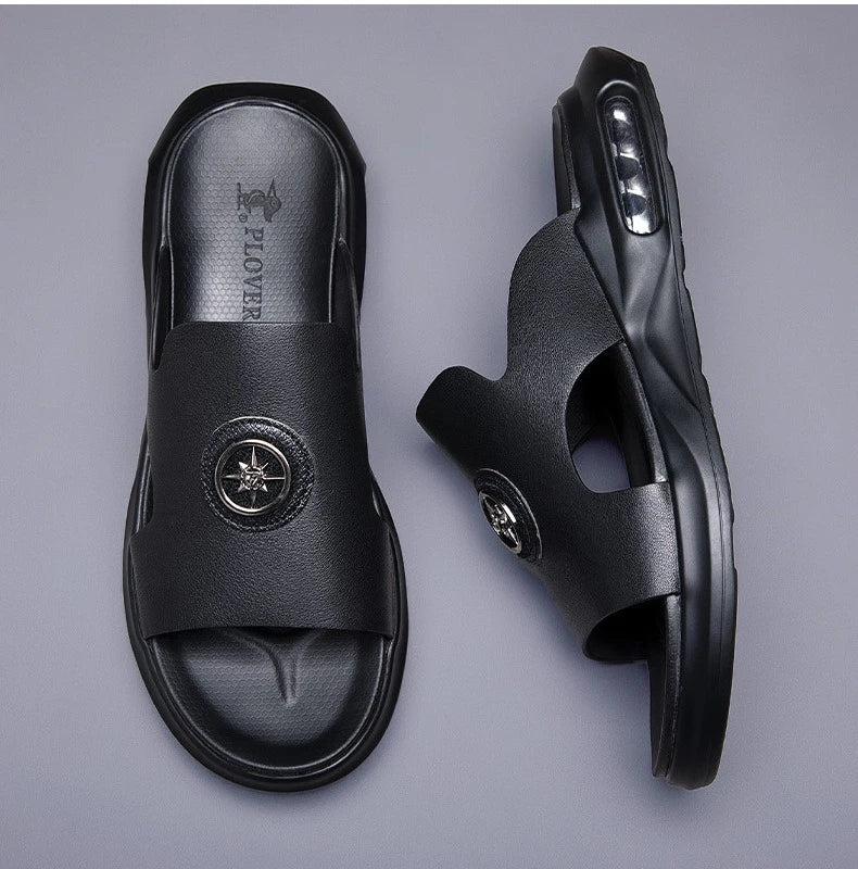 Luxury Men's Genuine Leather Sandals Classic Roman Men Shoes Slippers Soft Comfortable Men Non-slip Walking Slippers Footwea