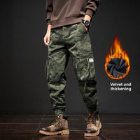 2025 NewMen's Fleece-Lined American Camouflage Casual Multi-Pocket Loose Zipper Jogger Pants Autumn Youth Trendy Workwear