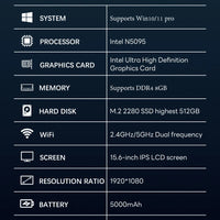 BYONE 15.6 Inch Celeron N5095 Laptop 8GB DDR4 RAM 256GB 512GB SSD Windows 11 IPS Business Ultrathin Portable Notebook Computer