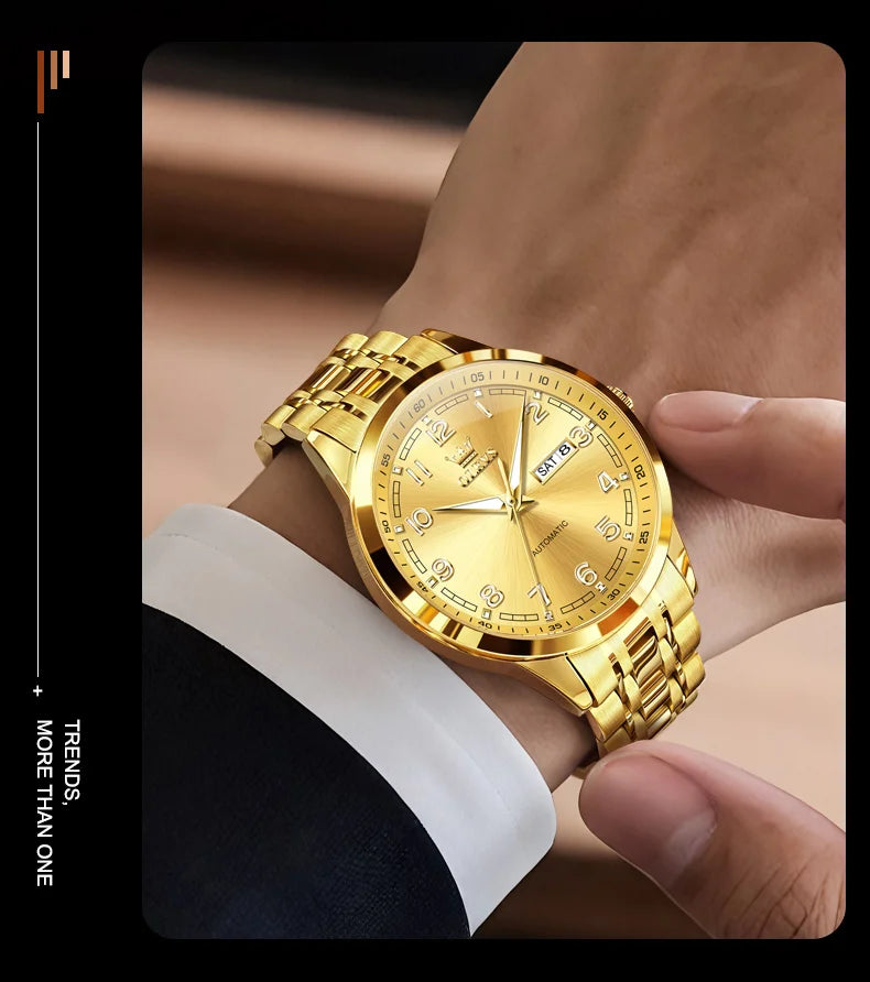 OLEVS Men Watches 7077 Luxury Fashion Top Brand Original Automatic Mechanical Watch for Man Double Scale Simple Trend Waterproof