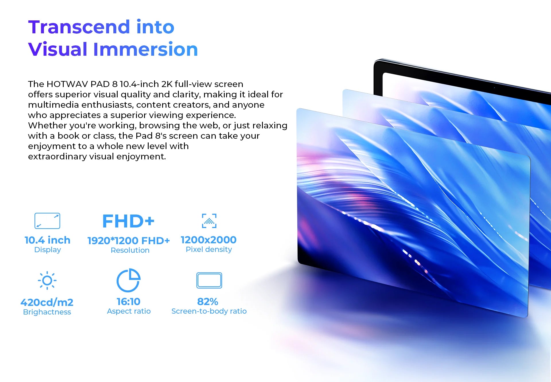 [Clearance Sale] HOTWAV Pad 8 Tablet 10.4'' 2K Large Display 7.7mm Pad 8GB 256GB 7500mAh Massive Battery Android 13 Tablet PC