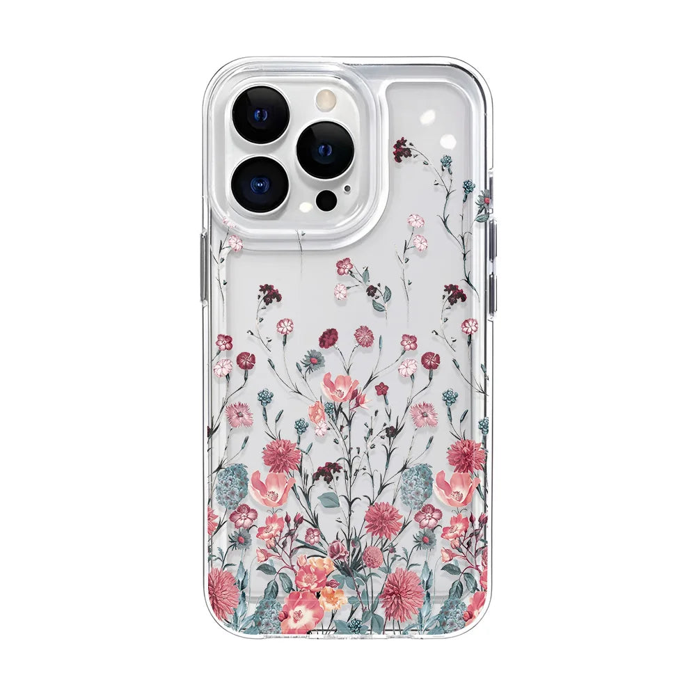 Girls Flower Clear Phone Case For iPhone 16 15 14 13 12 11 Pro Max 16 Plus Bumper Shockproof Hard Cover Cases