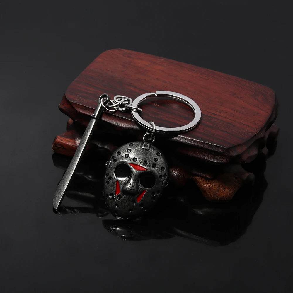Horror Movie Keychain Jason Hockey Mask Kinfe Metal Keyring For Children Halloween Jewelry Gift