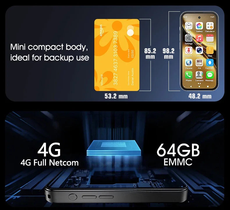 SOYES Q333 Mini Smartphone 4GB RAM 64GB ROM Android 12.0 Face Unlock 2000mAh 4G LTE Type-C OTG 3.58‘’ Screen Small Phone