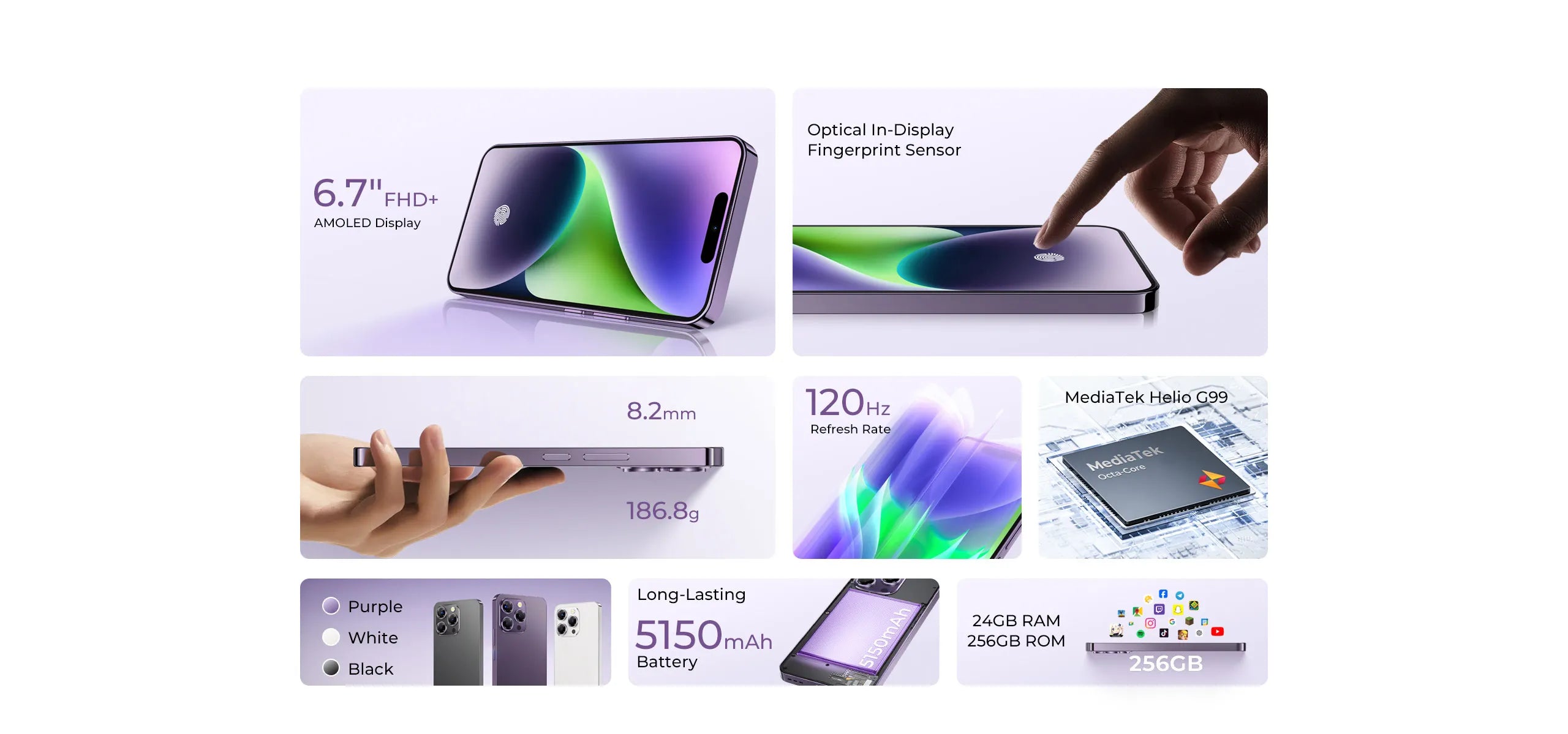 OUKITEL P1 Smartphone Global Version 6.7'' 120Hz AMOLED Display 8GB 256GB MTK Helio G99 50MP Main Camera 5150mAh NFC Cellphone