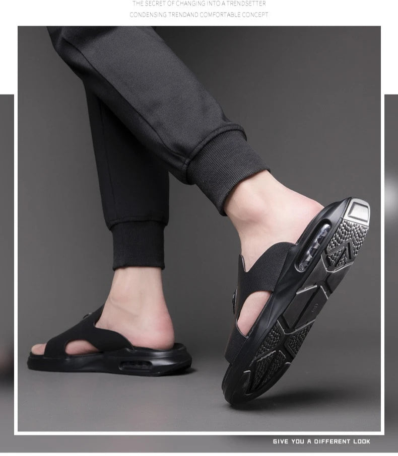 Luxury Men's Genuine Leather Sandals Classic Roman Men Shoes Slippers Soft Comfortable Men Non-slip Walking Slippers Footwea