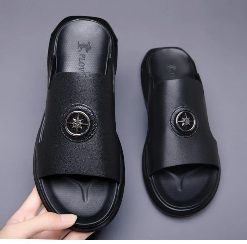 Luxury Men's Genuine Leather Sandals Classic Roman Men Shoes Slippers Soft Comfortable Men Non-slip Walking Slippers Footwea