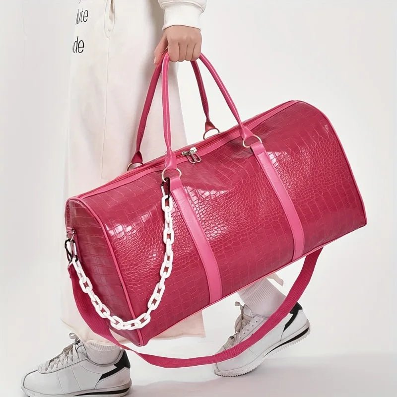 Large Capacity Retro Crocodile-Textured Duffel Bag with Adjustable Shoulder Strap, Stylish Gym,  Weekender & Overnight Bag