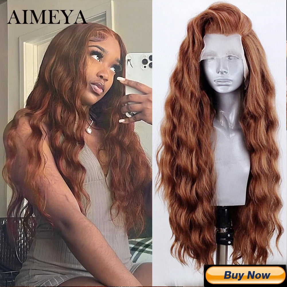 AIMEYA Yellow Hair Cosplay Synthetic Lace Front Wigs for Women Long Loose Wave Wig Free Part Heat Resistant Fiber Synthetic Wig