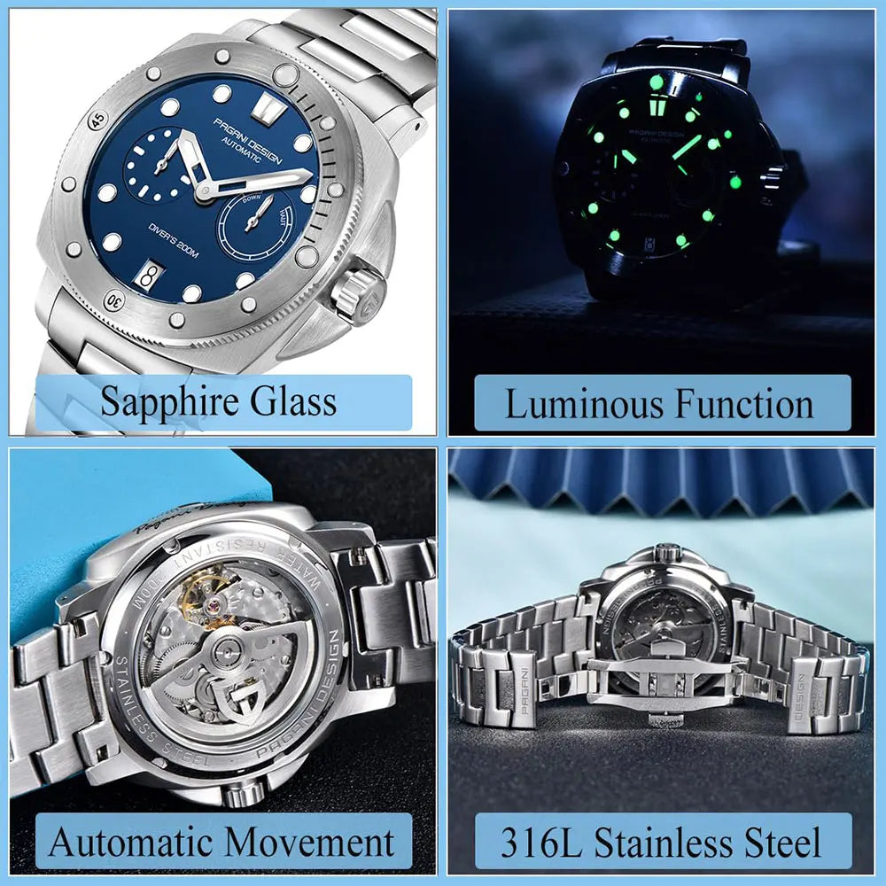 PAGANI Design New Men Automatic Mechanical Watches Diver Watch For Top Brand Luxury 200M Waterproof AR Sapphire Watch for Men