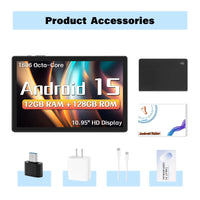 ANRY 10.95 Inch Tablet Android 15 HD Display 12GB RAM 128 ROM Fast Charging 8000mAh 5G WiFi Octa-Code Android Tablets with Case