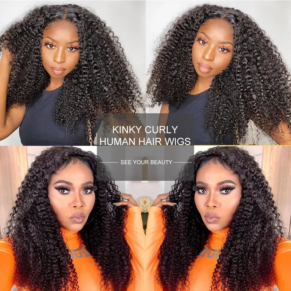300% Glueless Wigs Human Hair Afro Kinky Curly Headband Wig Upgrade 3 IN 1 Half Wig With Drawstring Seamless Clip Ins Flip Over