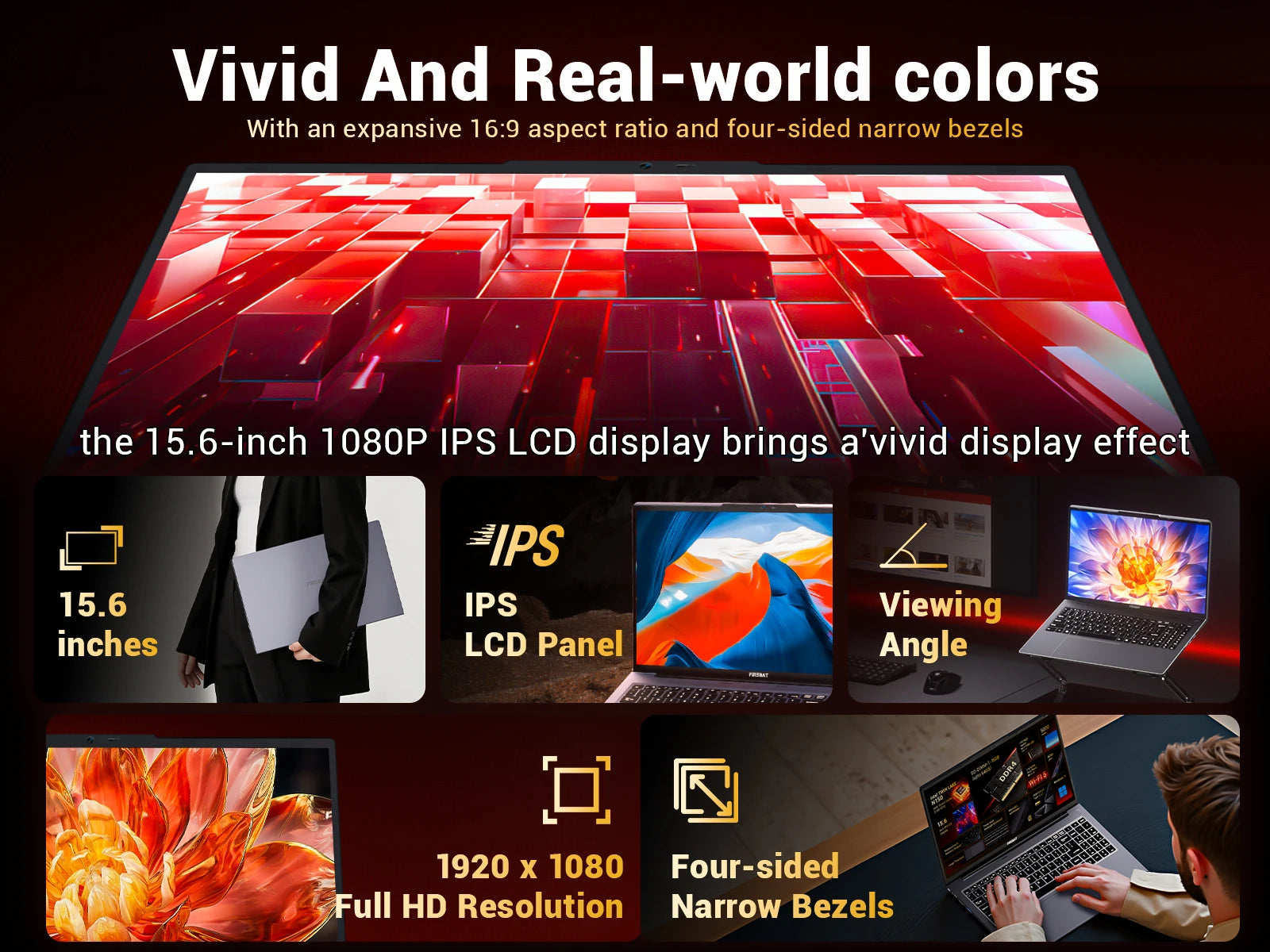 Firebat Laptop AT15 15.6 Inch Intel N150 DDR4 16GB RAM 512GB 1TB SSD 1920*1080 Windows 11 Notebook Backlit Integrated Numpad