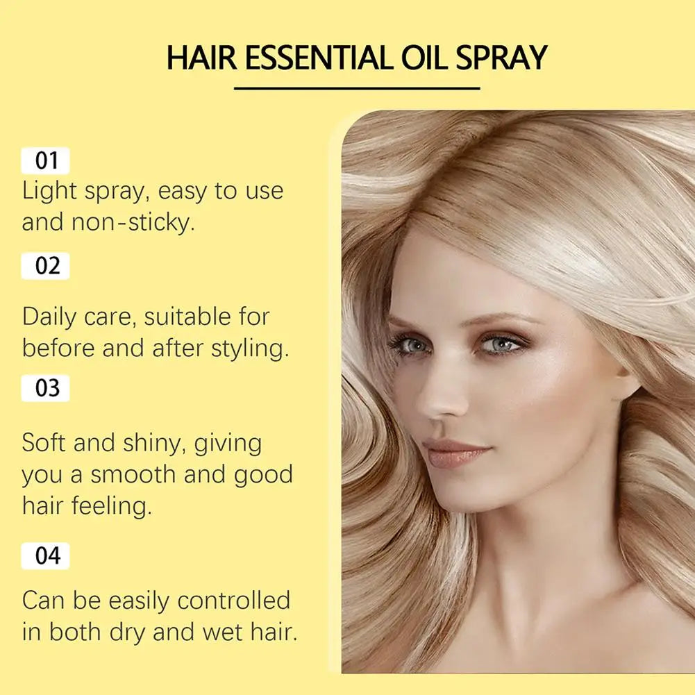 Hair Care Essential Oil Spray Improves Dry And Frizzy Hair, Non-Greasy Lightweight Smooth Hair Strengthening Essential Oil Spray