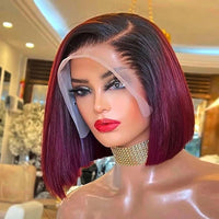1B 99j Straight Bob Lace Front Wig Ombre TB 27 Honey Blonde HD Lace Wig Human Hair Wigs Glueless Bunrgundy Colored Short Bob Wig
