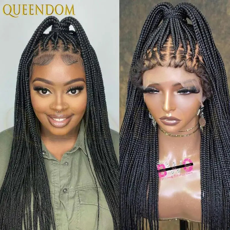 36'' Blonde Synthetic Long Cornrows Box Braided Full Lace Front Wig for Black Women Straight Lace Front Braiding Hair Wig