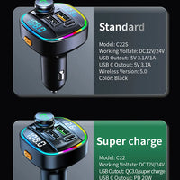 Bluetooth 5.0 FM Transmitter Handsfree Car Radio Modulator MP3 Player With 22.5W USB Super Quick Charge Adapter for Car