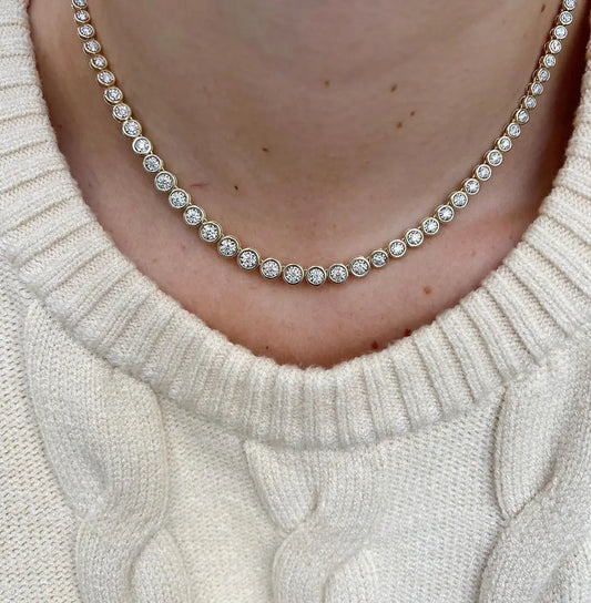 2023 Geometric Round Bezel Setted 5A Cubic Zirconia CZ Tennis Chain Necklace Choker Wedding Gift Women Jewelry