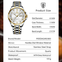 POEDAGAR Luxury Casual Man Watch Waterproof Luminous Date Week Quartz Men's Watches Stainless Steel Fashion Sport Men Wristwatch