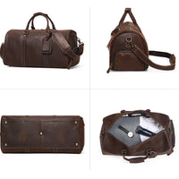 Men's Crazy Horse Leather Duffle Bag Large Capacity Travel Luggage Bag Fits 15'' Laptop & Shoes Durable Totes Bags for Business