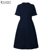 2025 ZANZEA Elegant Women Midi Dresses Summer Office Work Dress Short Sleeve O Neck Party Vestidos Pleated Sundress Robe Femme