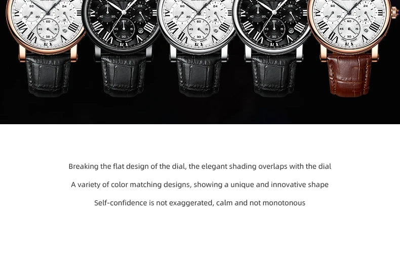 Fashion Mens Watches Top Brand Luxury Genuine Leather Strap Quartz Men's Watch Business Casual Date Chronograph Watch Men