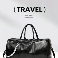 Large Capacity Retro Crocodile-Textured Duffel Bag with Adjustable Shoulder Strap, Stylish Gym,  Weekender & Overnight Bag