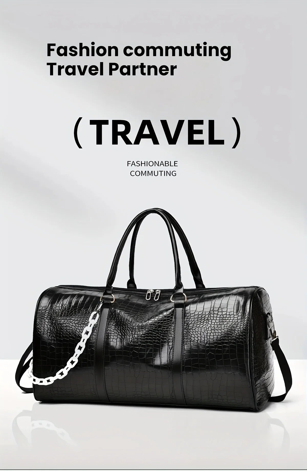 Large Capacity Retro Crocodile-Textured Duffel Bag with Adjustable Shoulder Strap, Stylish Gym,  Weekender & Overnight Bag