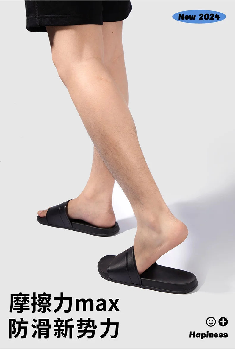 2024 New Summer Men's Solid Home Slides Casual Non Slip Open Toe Slides For Indoor Walking And Bathroom Shower
