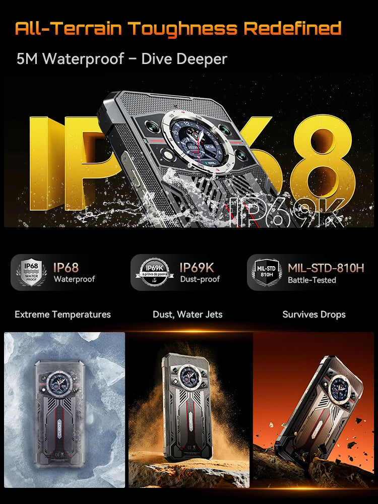 Rugged Smartphone 5G Cubot KingKong 11, 10200mAh Battery, Dimensity 7025, 6nm, 2.5GHz, 32GB RAM(16+16), 256GB ROM,108MP Camera