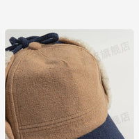 Retro Woolen Color Matching Bomber Hat Men and Women Street Japanese Trend Peaked Cap Plush Thermal Ear Protection Baseball Cap