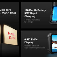 FOSSiBOT F106 PRO 4G Rugged Smartphone Android 14 15GB(8+7GB Extended) 256GB ROM 12000mAh 48MP 30W 6.58 Inch FHD+ Cellphone NFC