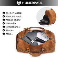 Men's Crazy Horse Leather Duffle Bag Large Capacity Travel Luggage Bag Fits 15'' Laptop & Shoes Durable Totes Bags for Business