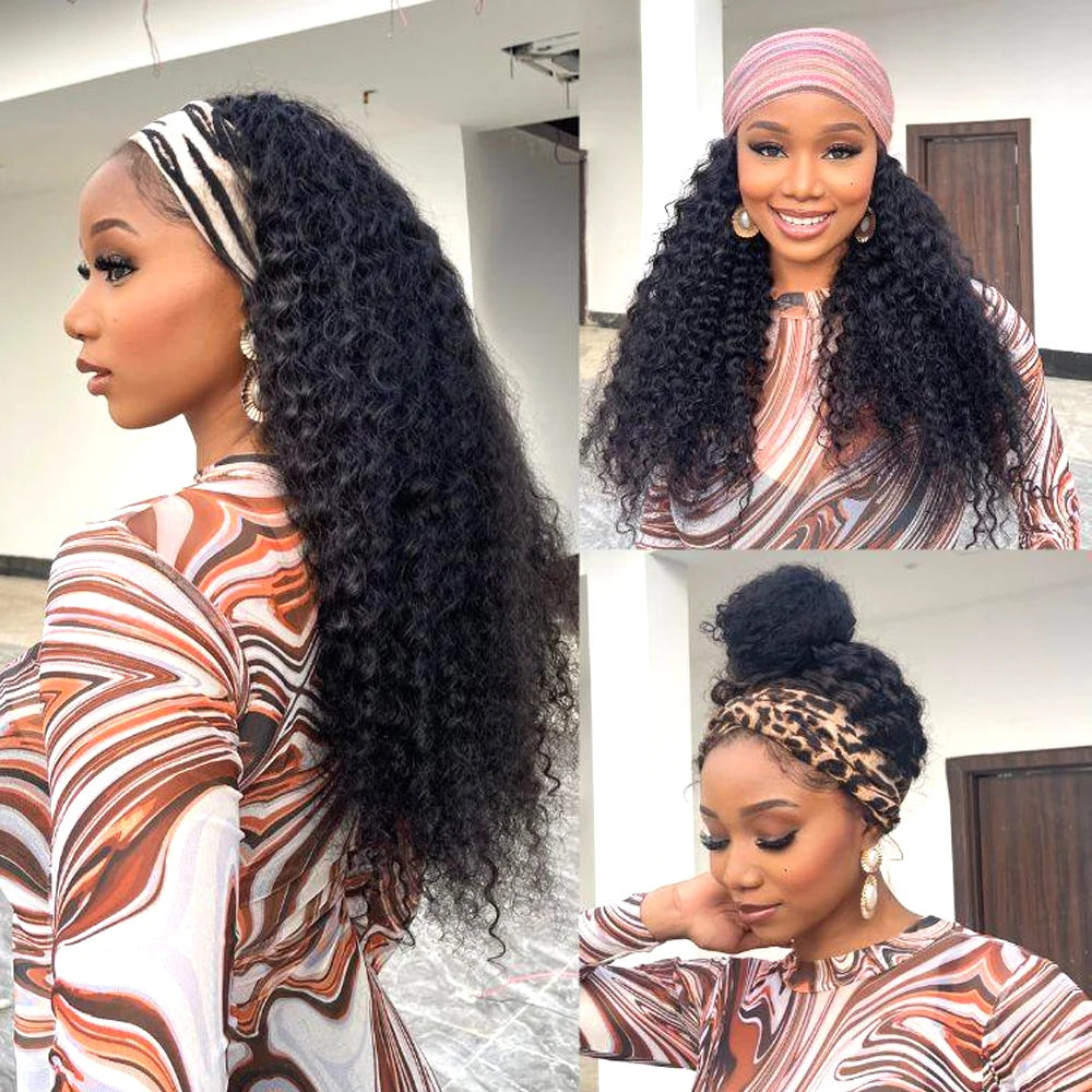 250% Density Afro Kinky Curly Headband Human Hair Wigs For Black Women No Glue Curly Wigs Brazilian Headband Wigs Human Hair