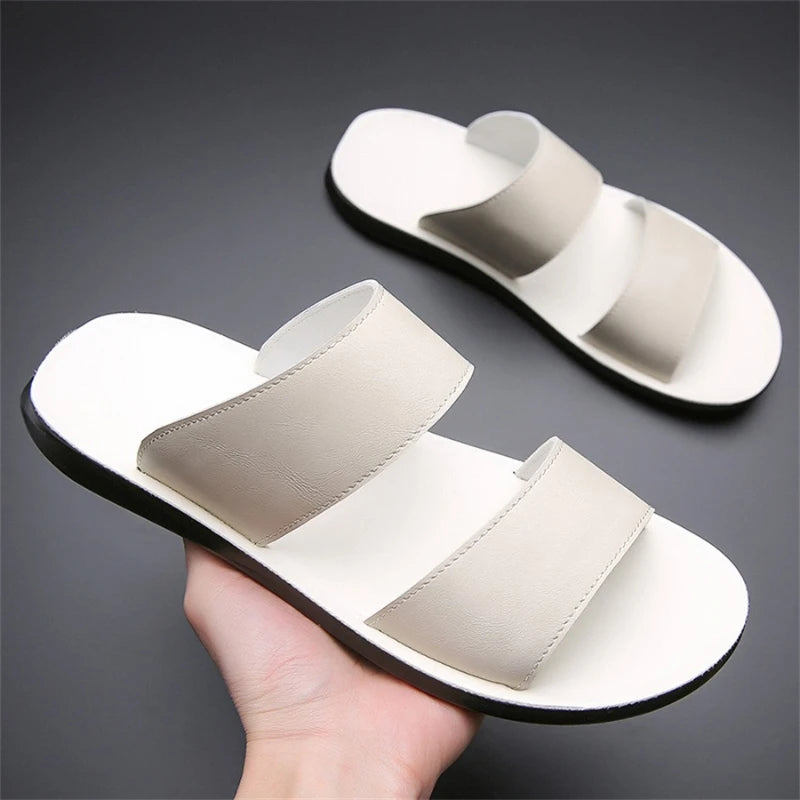 2025 Summer New Men's Slippers Fashion Leather Casual Slipper Outdoor Non Slip Flat Beach Sandals for Men Designer Male Shoes