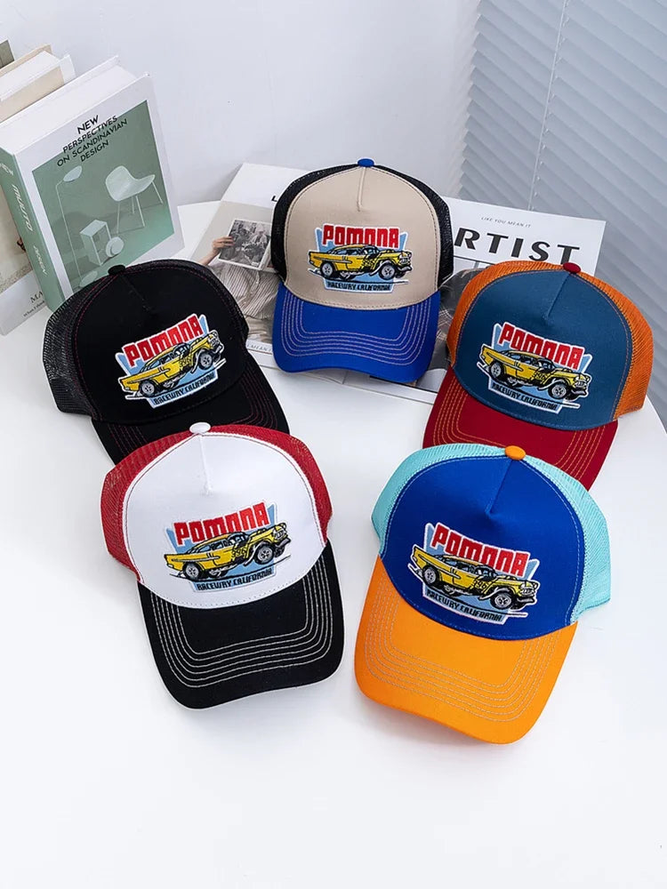 Hot Sale Unisex Summer Fishing Cap Breathable Mesh Trucker Hat Men Women Big Truck Embroidered Pattern Snapback Outdoor Hat