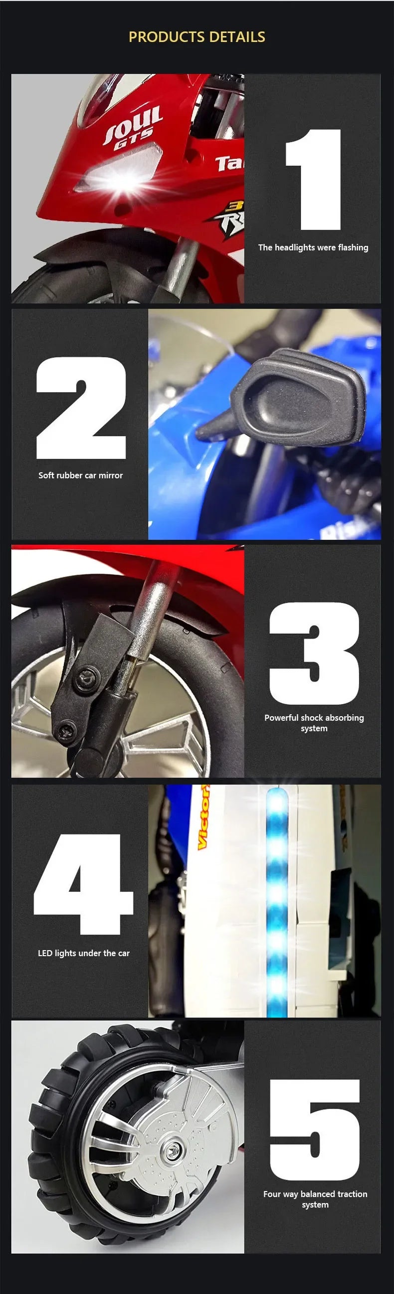 1/6 RC Motorcycle Rc Cars Self-stable Balance Standing on One Wheel Competitive Racing Drift Stunt Electric Motorcycle for Kids