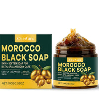 100g Moroccan Black Soap Acne Removal Deep Cleaning Exfoliating Reduce Dark Spots Pimple Revitalizing Smooth Skin Body Wash Soap