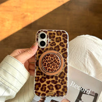 3D Luxury Leopard For Magsafe Grip Tok Phone Case for IPhone 17 16 15 13 Pro Max Wireless Charge Magnetic Stand Holder Cover