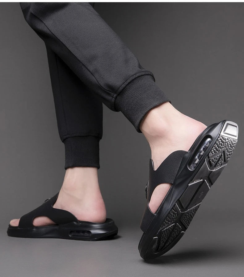 Luxury Men's Genuine Leather Sandals Classic Roman Men Shoes Slippers Soft Comfortable Men Non-slip Walking Slippers Footwea