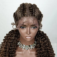 22inch Cornrow Braided Wigs Synthetic Lace Front Braids Wigs with Baby Hair 2 Curly Ponytail Braided Wigs for Black Women