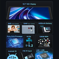Cubot TAB 60, 2024 New Android Tablet, Octa-Core, 8GB RAM (4GB+4GB), 128GB ROM, 10.1-Inch HD+ Screen, 6000mAh, OTG, WiFi 6