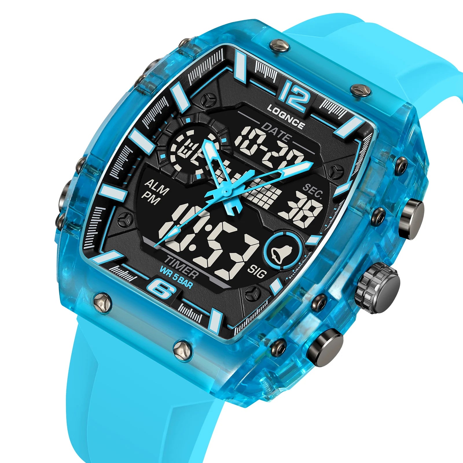 LOQNCE Sports Watches Fashion Men Watches 50m Waterproof Rectangle LED Big Dial Display Digital Watches LED Wristwatches Men